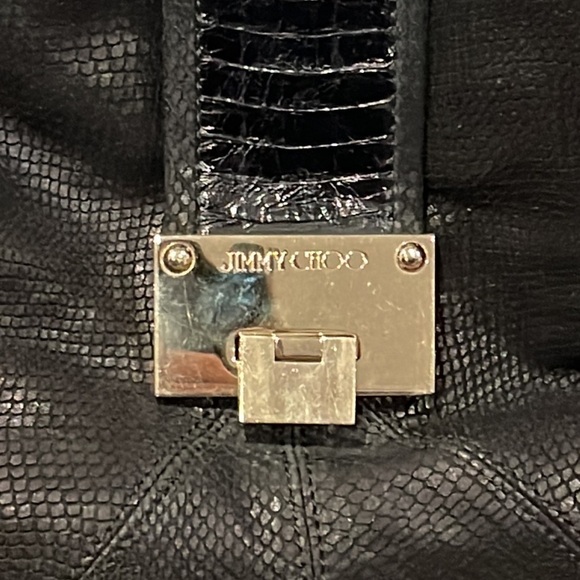 Jimmy Choo Snakeskin Embossed Calfskin Rahmyn Black Shoulder Bag - Picture 2 of 8